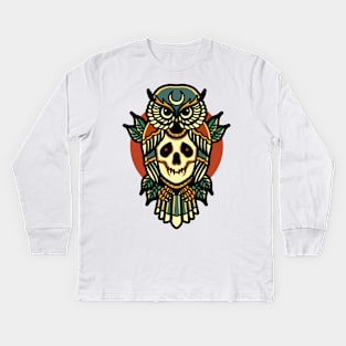 skull owl tattoo Kids Long Sleeve T-Shirt